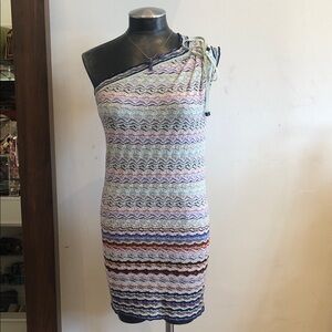 Missoni One-Shoulder Pastel Zigzag Dress